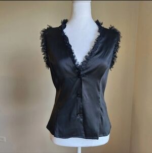 Jean Paul Gaultier Luxury Designer Black Tulle Satin Maximalist Goth Top Vest L